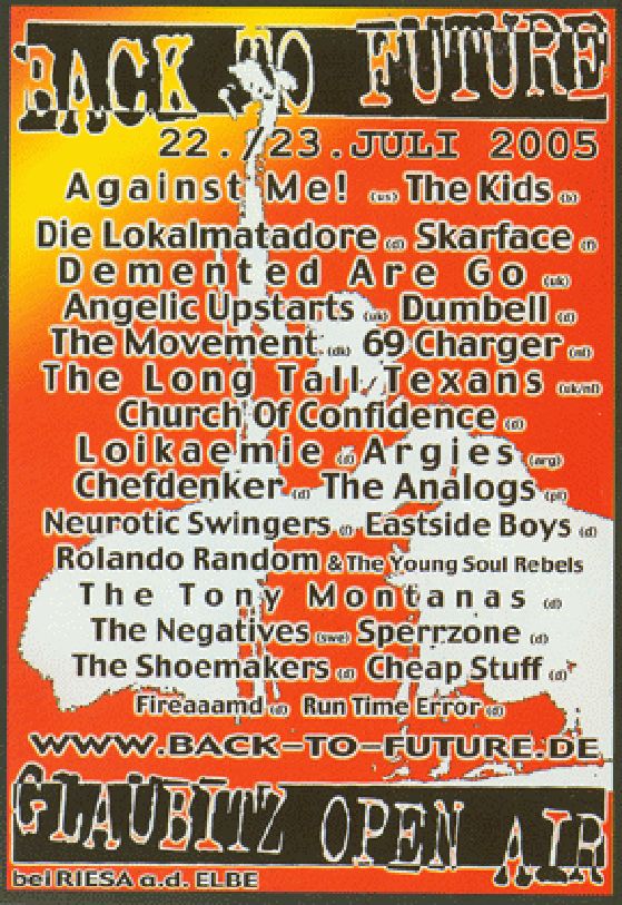 Against Me! at Back to the Future Fest in Glaubitz, Germany — July 23, 2005 concert flyer