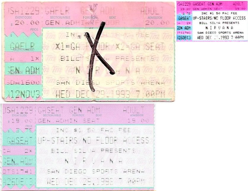Nirvana, Butthole Surfers, Chokebore at Valley View Casino Center in San Diego, CA — December 29, 1993 concert flyer Nirvana, Butthole Surfers, Chokebore at Valley View Casino Center in San Diego, CA — December 29, 1993 concert flyer