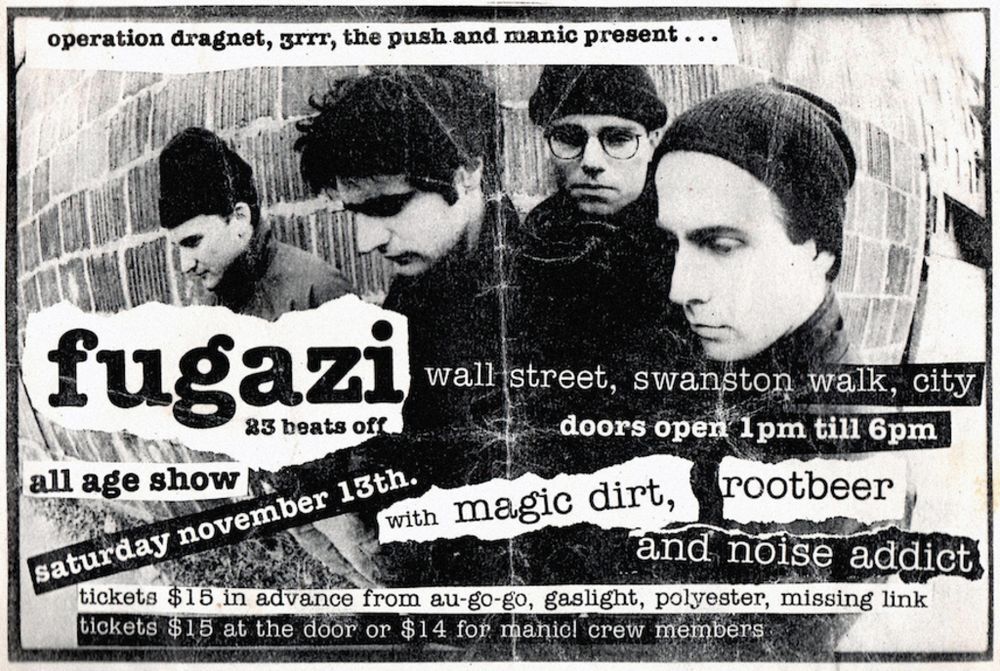 Fugazi at Wall Street in Melbourne, Australia — November 13, 1993 concert flyer