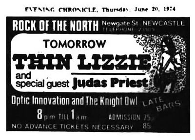 Thin Lizzy, Judas Priest at Mayfair in Newcastle, United Kingdom — June 21, 1974 concert flyer Thin Lizzy, Judas Priest at Mayfair in Newcastle, United Kingdom — June 21, 1974 concert flyer