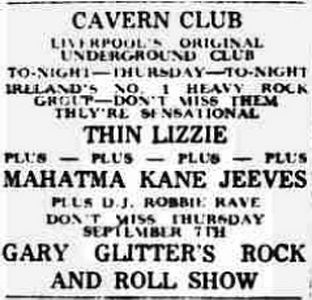 Thin Lizzy at Cavern Club in Liverpool, England — August 24, 1972 concert flyer Thin Lizzy at Cavern Club in Liverpool, England — August 24, 1972 concert flyer