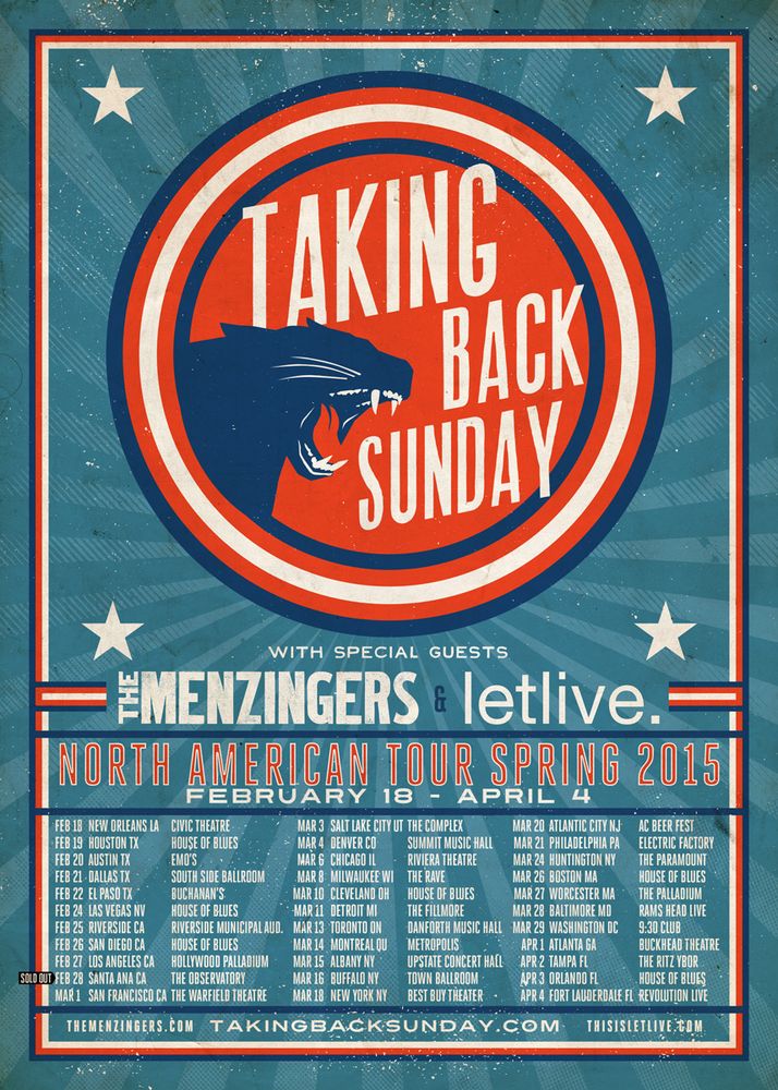 Taking Back Sunday, Letlive, The Menzingers at The Observatory — February 28, 2015 concert flyer