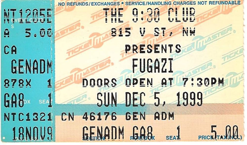 Fugazi, The Ex at 9:30 Club in Washington, DC — December 5, 1999 concert flyer