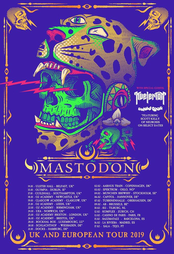 Mastodon, Kvelertak, Mutoid Man, and others at O2 Academy in Birmingham, England — January 22, 2019 concert flyer