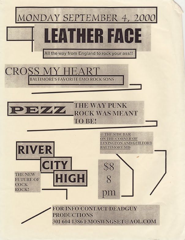 Leatherface, Cross My Heart, Pezz, and others at The Sidebar — September 4, 2000 concert flyer
