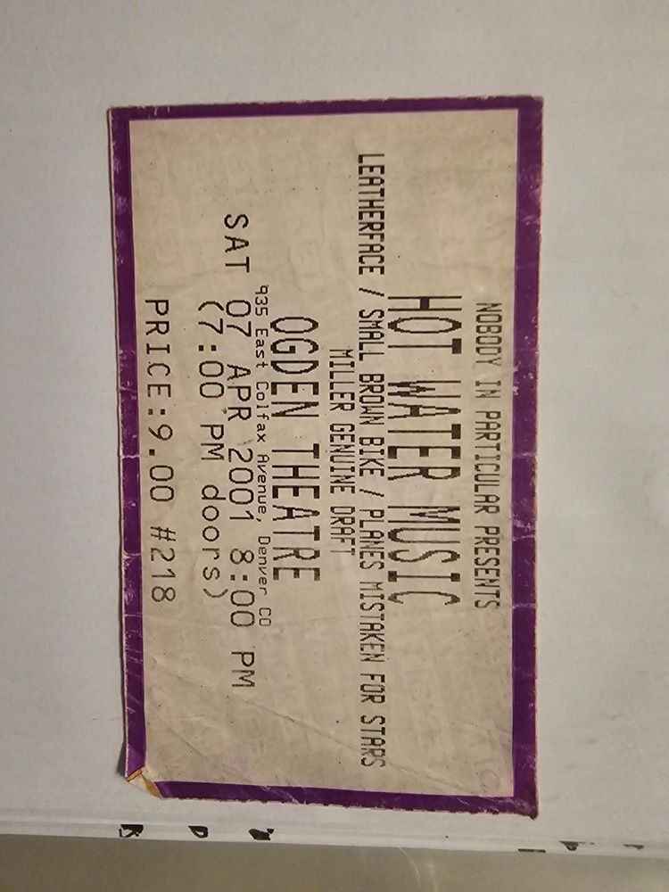 Small Brown Bike, Hot Water Music, Leatherface, and others at Ogden Theater in Denver, CO — April 7, 2001 concert flyer Small Brown Bike, Hot Water Music, Leatherface, and others at Ogden Theater in Denver, CO — April 7, 2001 concert flyer