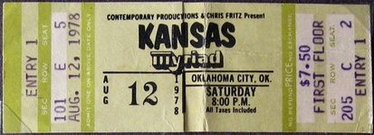 Thin Lizzy, Kansas at Myriad Convention Centre in Oklahoma City, OK — August 12, 1978 concert flyer