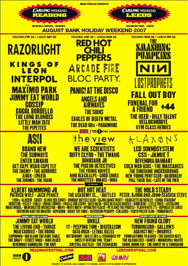Against Me!, Two Gallants, The Gaslight Anthem at Leeds Festival — August 24, 2007 concert flyer