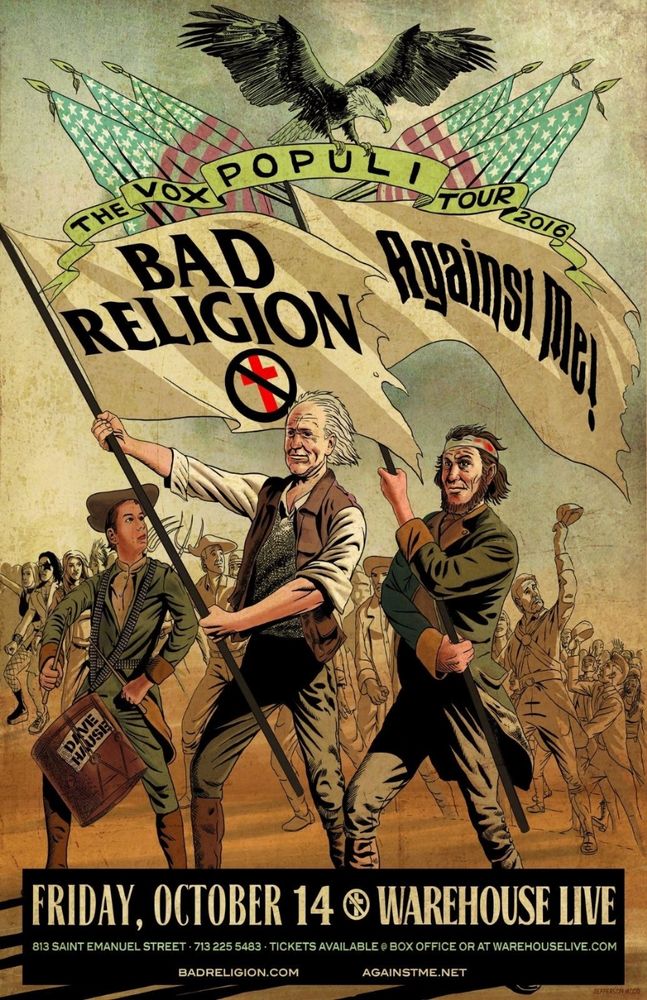 Bad Religion, Against Me!, Dave Hause at WAREHOUSE LIVE — October 14, 2016 concert flyer