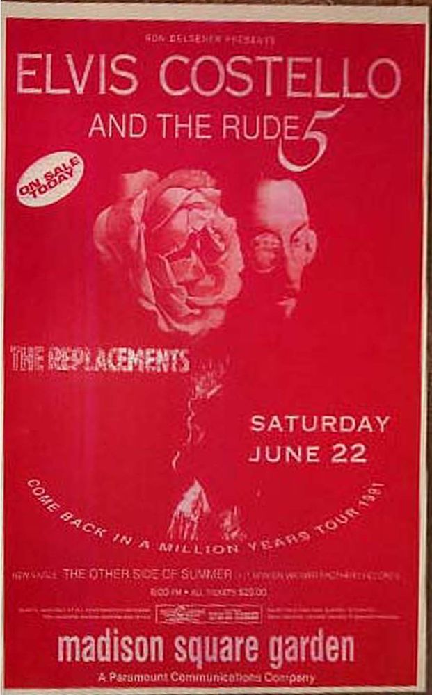 Elvis Costello, The Replacements at Madison Square Garden — June 22, 1991 concert flyer