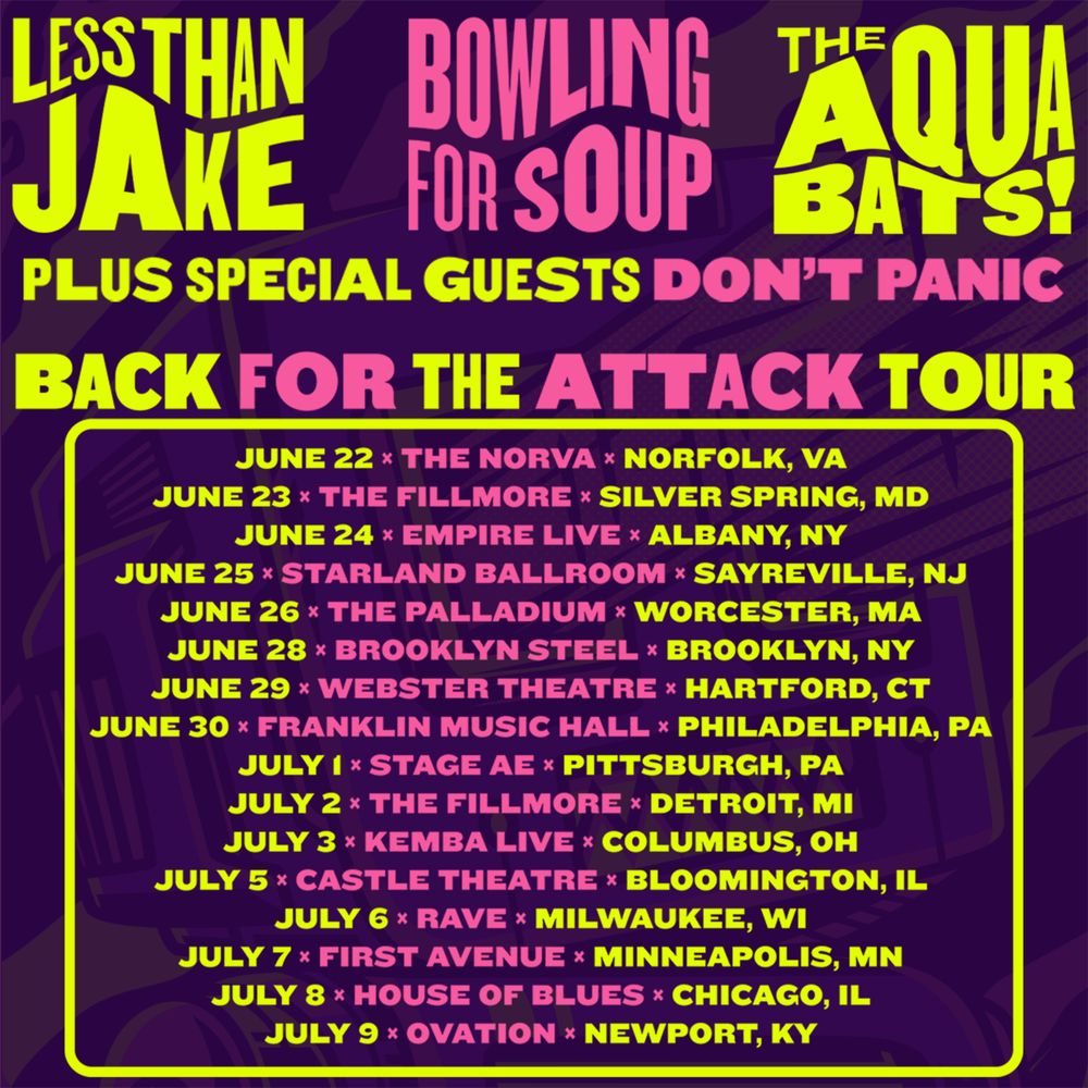 Less Than Jake, Bowling for Soup, The Aquabats at Starland Ballroom in Sayreville, NJ — June 25, 2022 concert flyer