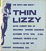 Thin Lizzy, Clover at Malvern Winter Gardens in Great Malvern, England — October 27, 1976 concert flyer