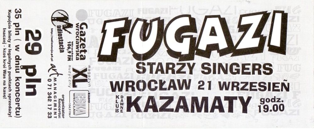 Fugazi at Kasamate in Wrocław, Poland — September 21, 1999 concert flyer