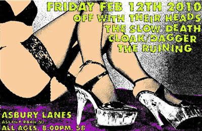 Off With Their Heads, Slow Death at Asbury Lanes in Asbury Park, NJ — February 12, 2010 concert flyer