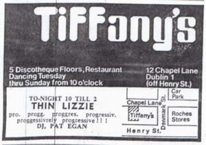 Thin Lizzy at Tiffany's — September 17, 1970 concert flyer