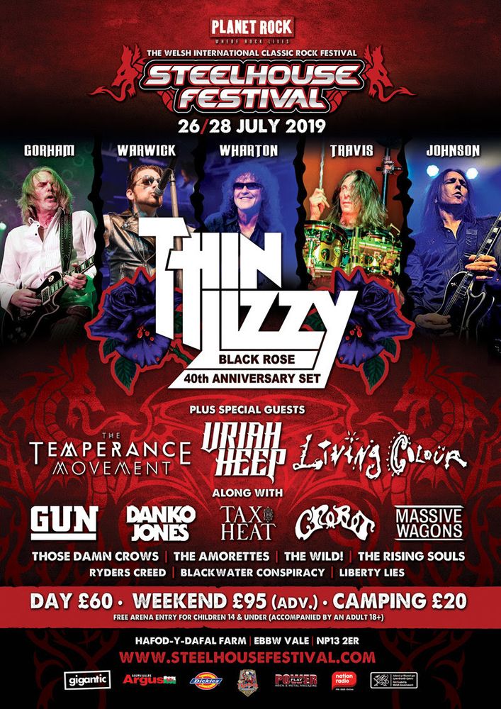 Thin Lizzy, Living Colour at Hafod-y-Dafal Farm in Ebbw Vale, Wales — July 28, 2019 concert flyer