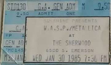 Metallica, W.A.S.P., Armored Saint at Sherwood Club — January 30, 1985 concert flyer
