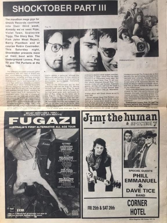 Fugazi at University of Melbourne in Melbourne, Australia — October 20, 1991 concert flyer
