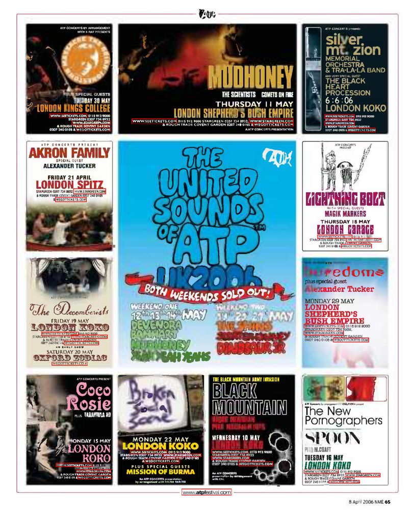 David Dondero, Mudhoney, Total Sound Group Direct Action Committee, and others at Pontins Camber Sands Holiday Park in Camber, United Kingdom — May 12, 2006 concert flyer