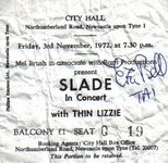 Thin Lizzy at City Hall — November 3, 1972 concert flyer