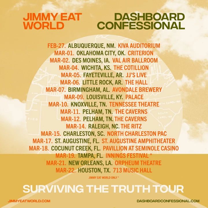 Jimmy Eat World, Dashboard Confessional at Seminole Coconut Creek Casino in Coconut Creek, FL — March 18, 2022 concert flyer