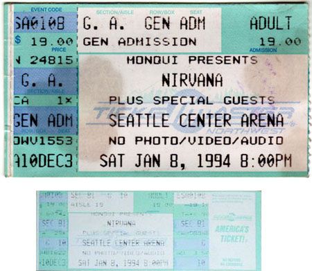 Nirvana, Butthole Surfers, Chokebore at Mercer Arena in Seattle, WA — January 8, 1994 concert flyer Nirvana, Butthole Surfers, Chokebore at Mercer Arena in Seattle, WA — January 8, 1994 concert flyer