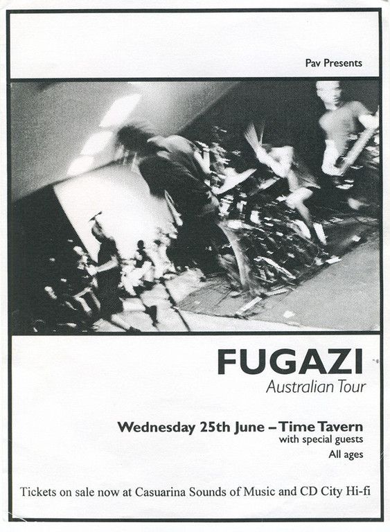 Fugazi at Time Tavern in Darwin, Australia — June 25, 1997 concert flyer