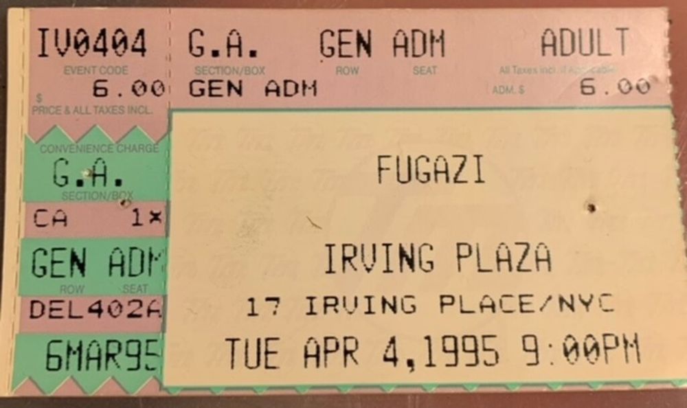 Fugazi, Slant 6, Cakelike at Irving Plaza — April 4, 1995 concert flyer