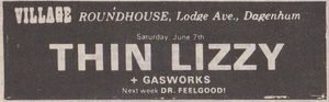 Thin Lizzy at Village Blues Club in Dagenham, England — June 7, 1975 concert flyer