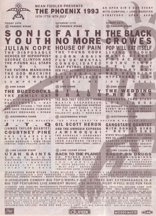 The Buzzcocks, Billy Bragg, Hole, and others in Long Marston — July 16, 1993 concert flyer The Buzzcocks, Billy Bragg, Hole, and others in Long Marston — July 16, 1993 concert flyer
