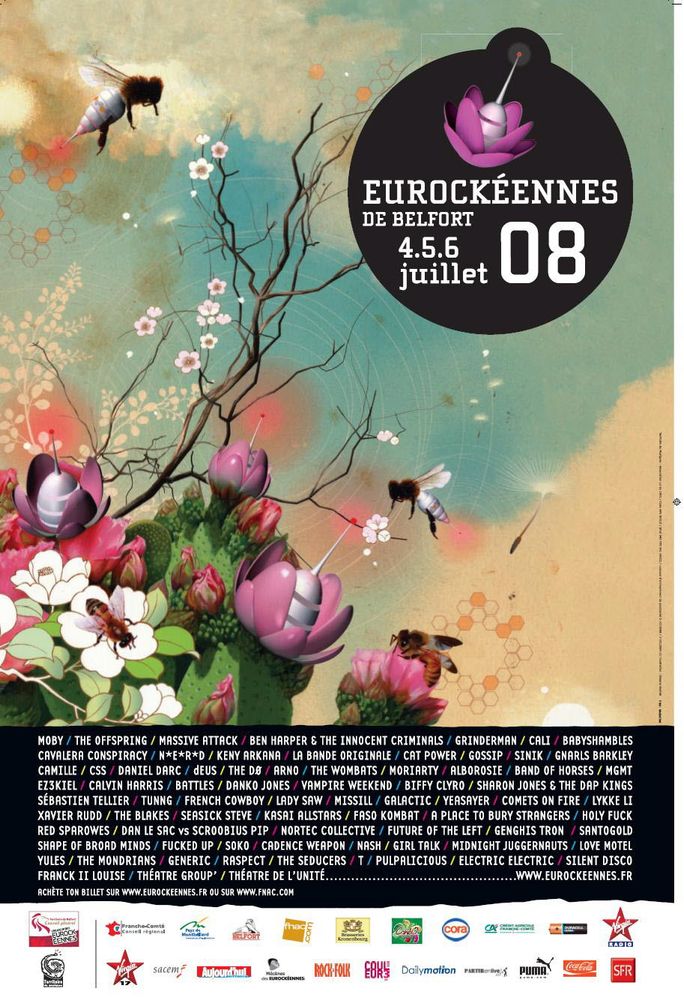 Fucked Up, Moby, Massive Attack, and others at Presqu'île de Malsaucy in Belfort, France — July 4, 2008 concert flyer Fucked Up, Moby, Massive Attack, and others at Presqu'île de Malsaucy in Belfort, France — July 4, 2008 concert flyer