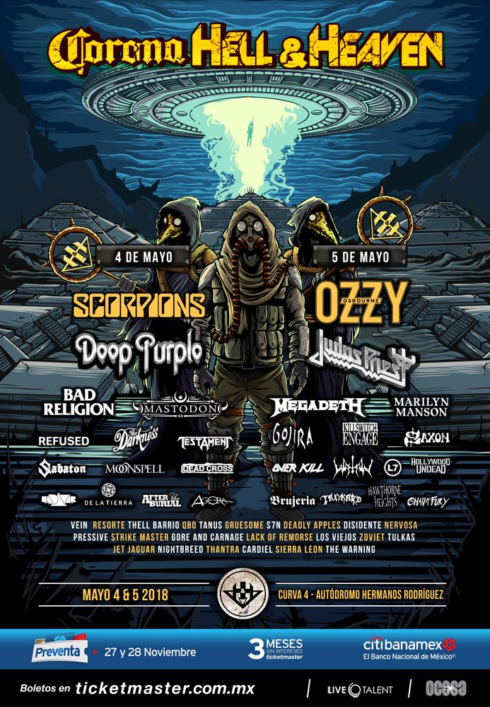 Mastodon, Bad Religion, Sabaton, and others at Autódromo Hermanos Rodríguez in Mexico City, Mexico — May 4, 2018 concert flyer
