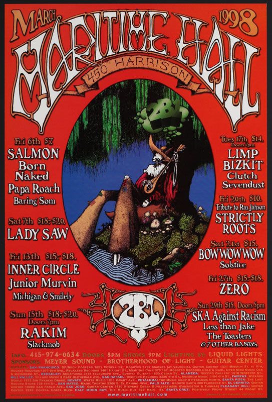 Less Than Jake, Five Iron Frenzy, Critical Mass at Maritime Hall in San Francisco, CA — March 29, 1998 concert flyer Less Than Jake, Five Iron Frenzy, Critical Mass at Maritime Hall in San Francisco, CA — March 29, 1998 concert flyer