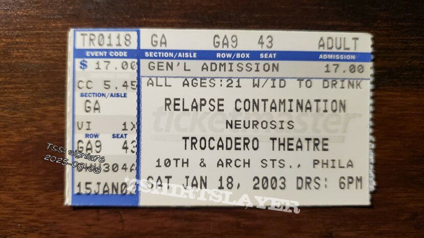 Mastodon, Neurosis, Pig Destroyer at Trocadero Theatre in Philadelphia, PA — January 18, 2003 concert flyer Mastodon, Neurosis, Pig Destroyer at Trocadero Theatre in Philadelphia, PA — January 18, 2003 concert flyer