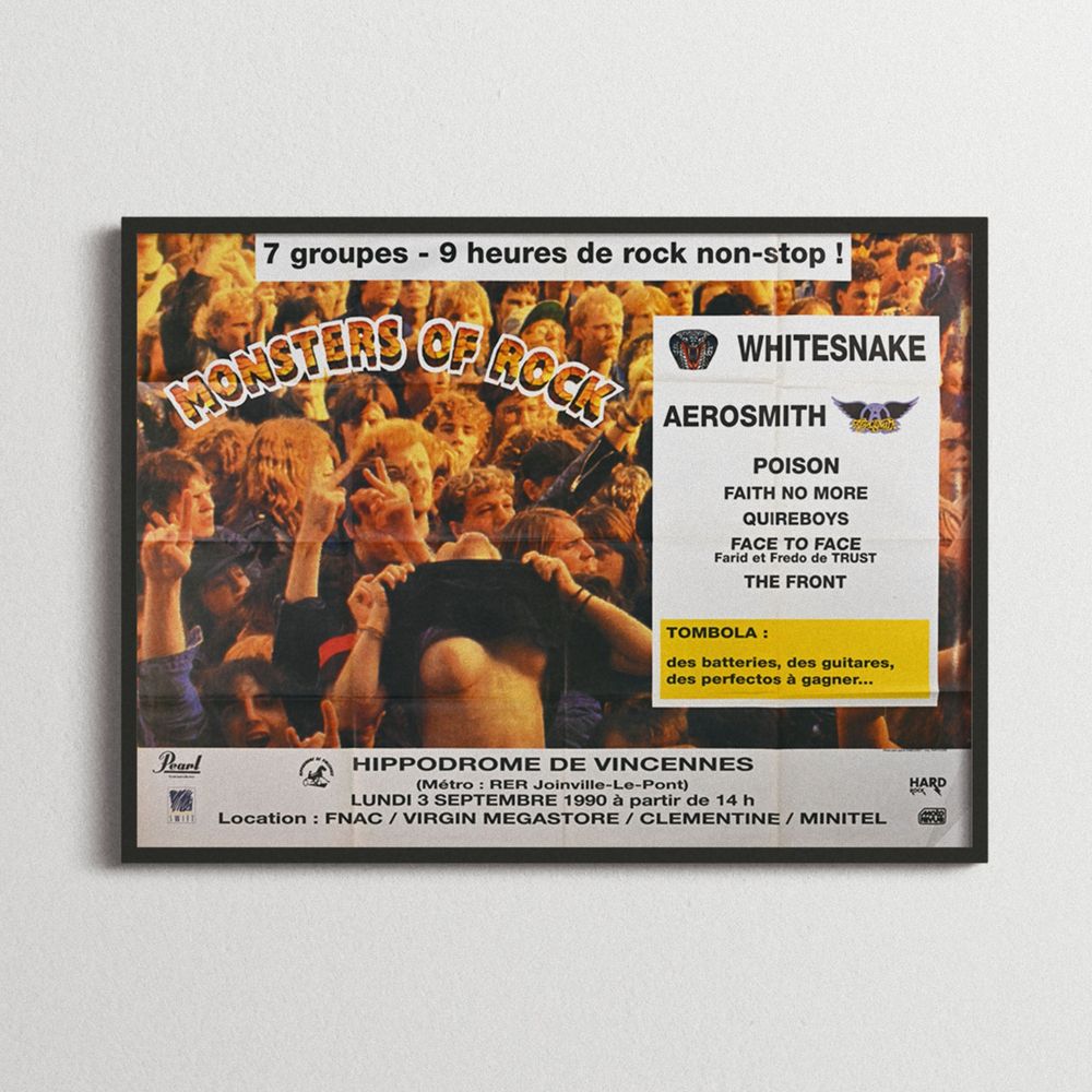 Face To Face, Whitesnake, Aerosmith, and others at Hippodrome De Vincennes in Paris, France — September 3, 1990 concert flyer