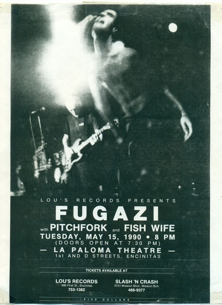 Fugazi at La Paloma Theatre in Encinitas, CA — May 15, 1990 concert flyer
