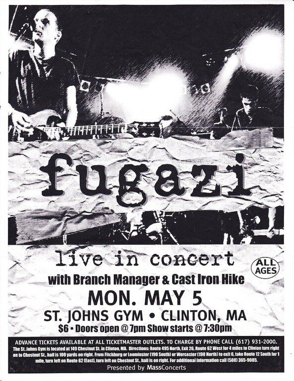 Fugazi at St. John's Gym in Clinton, MA — May 5, 1997 concert flyer