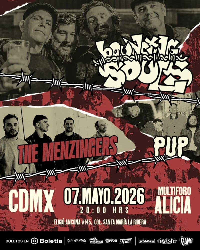 The Bouncing Souls, The Menzingers, Pup at Multiforo Alicia in Mexico City, Mexico — May 7, 2026 concert flyer