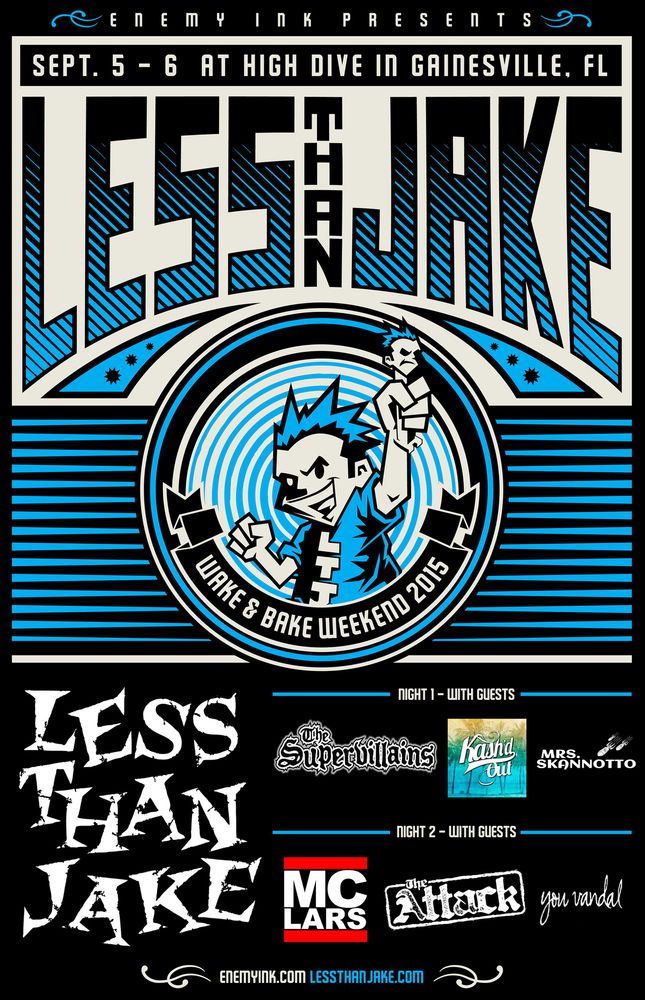 Less Than Jake, The Supervillains, Kash'd Out at High Dive in Gainesville, FL — September 5, 2015 concert flyer