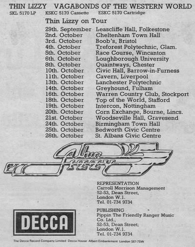 Thin Lizzy, Ducks Deluxe at Lanchester Poly in Coventry, England — October 13, 1973 concert flyer