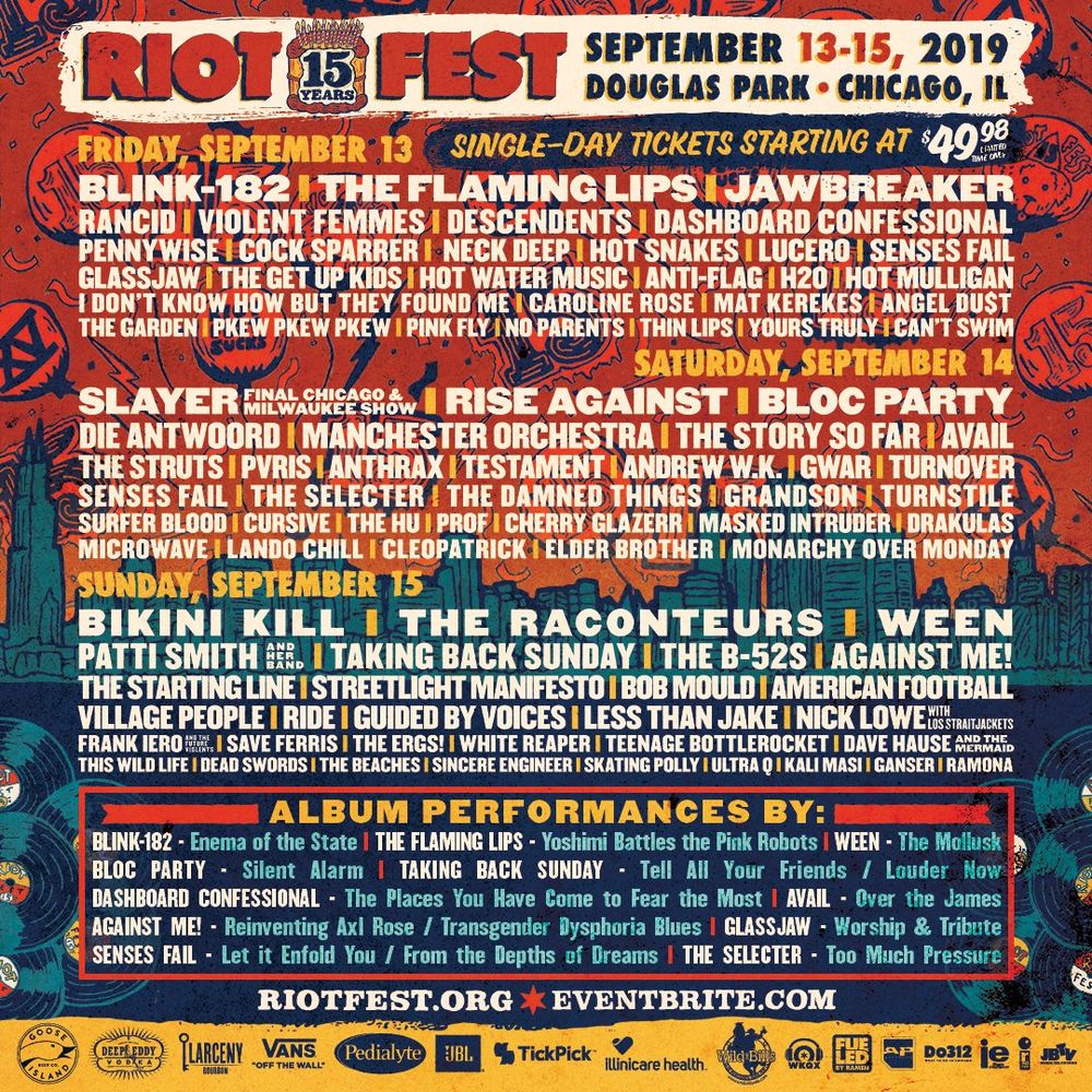 Guided By Voices, Against Me!, White Reaper, and others at Douglas Park in Chicago, IL — September 15, 2019 concert flyer Guided By Voices, Against Me!, White Reaper, and others at Douglas Park in Chicago, IL — September 15, 2019 concert flyer