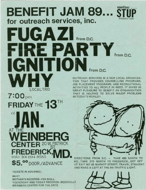 Fugazi at Weinburg Center in Frederick, MD — January 13, 1989 concert flyer