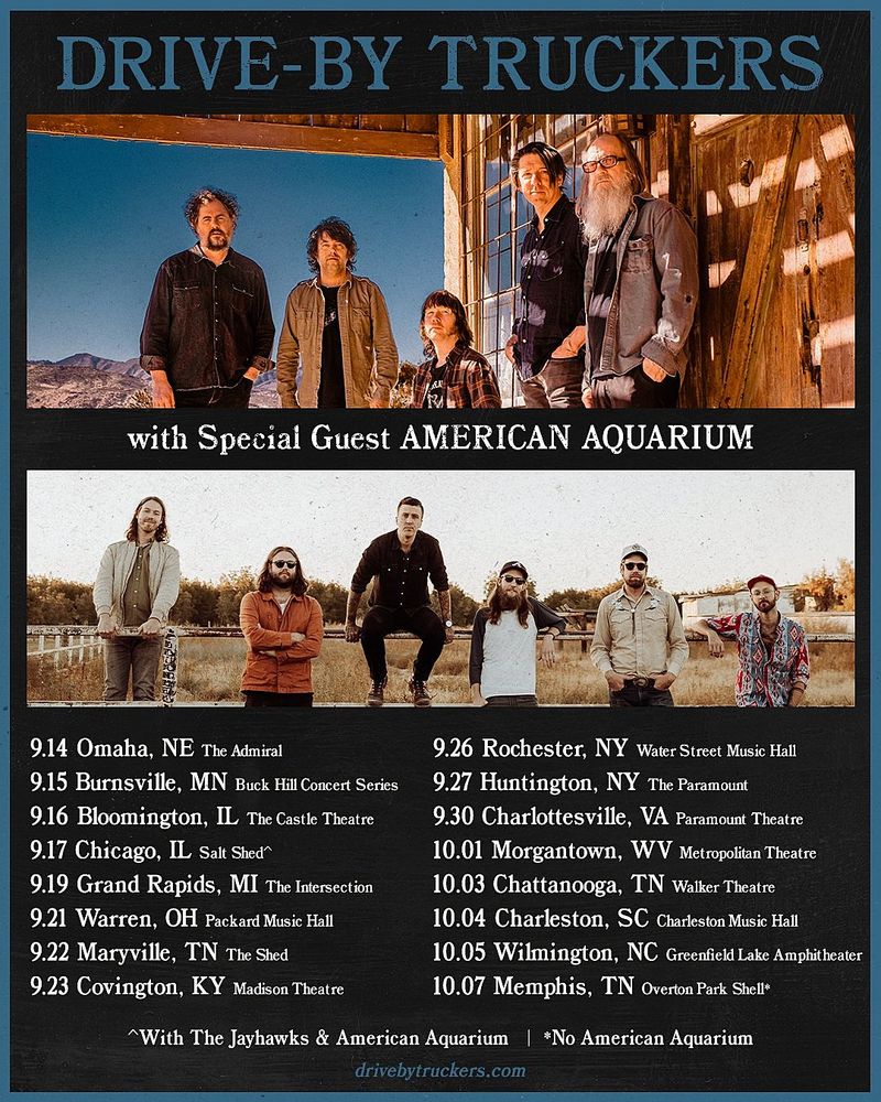 Drive By Truckers, American Aquarium at Greenfield Lake Amphitheater in Wilmington, NC — October 5, 2023 concert flyer