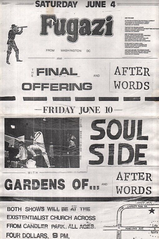Fugazi at First Existentialist Church in Atlanta, GA — June 4, 1988 concert flyer