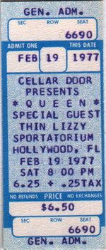 Thin Lizzy at Hollywood Sportatorium in Pembroke Pines, FL — February 19, 1977 concert flyer Thin Lizzy at Hollywood Sportatorium in Pembroke Pines, FL — February 19, 1977 concert flyer