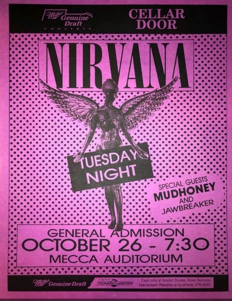 Nirvana, Mudhoney, Jawbreaker, and others at Mecca Auditorium in Milwaukee, WI — October 26, 1993 concert flyer
