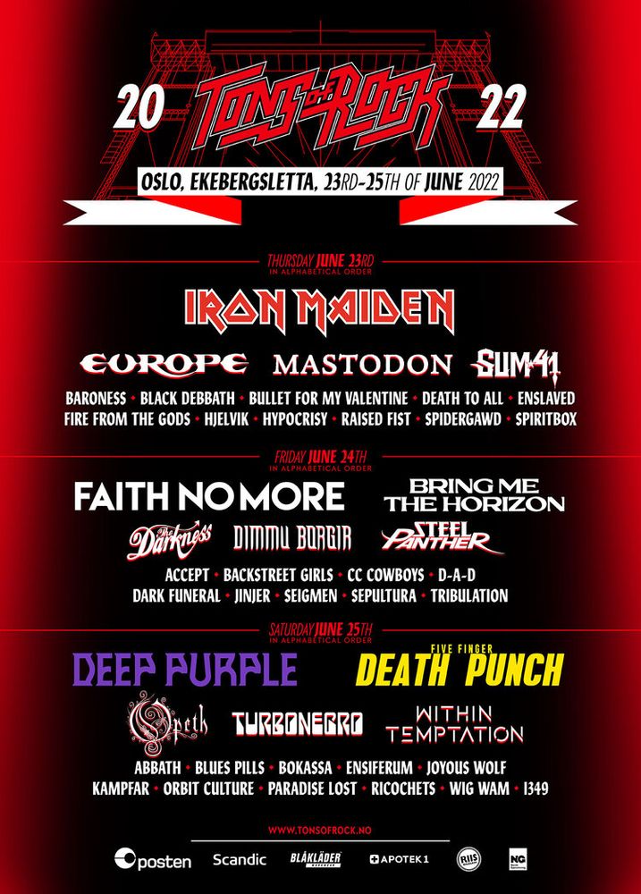 Mastodon, Turbonegro at Tons of Rock in Oslo, Norway — June 23, 2022 concert flyer