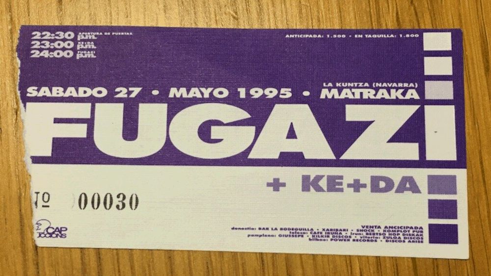 Fugazi at Sala Matraka in Lakuntza, Spain — May 27, 1995 concert flyer