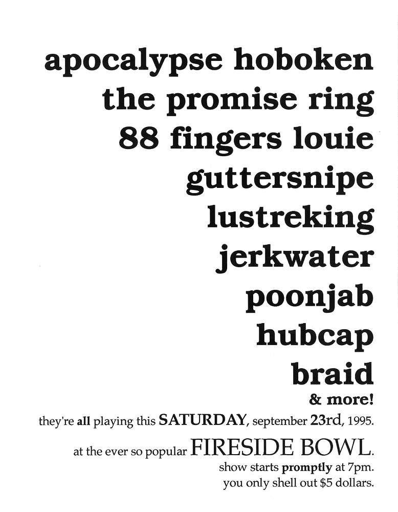 Braid, The Promise Ring at Fireside Bowl — September 23, 1995 concert flyer