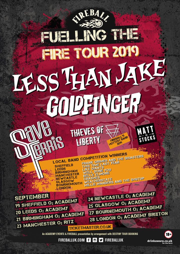 Less Than Jake, Goldfinger, Save Ferris, and others at O2 Academy Brixton in Brixton, England — September 28, 2019 concert flyer